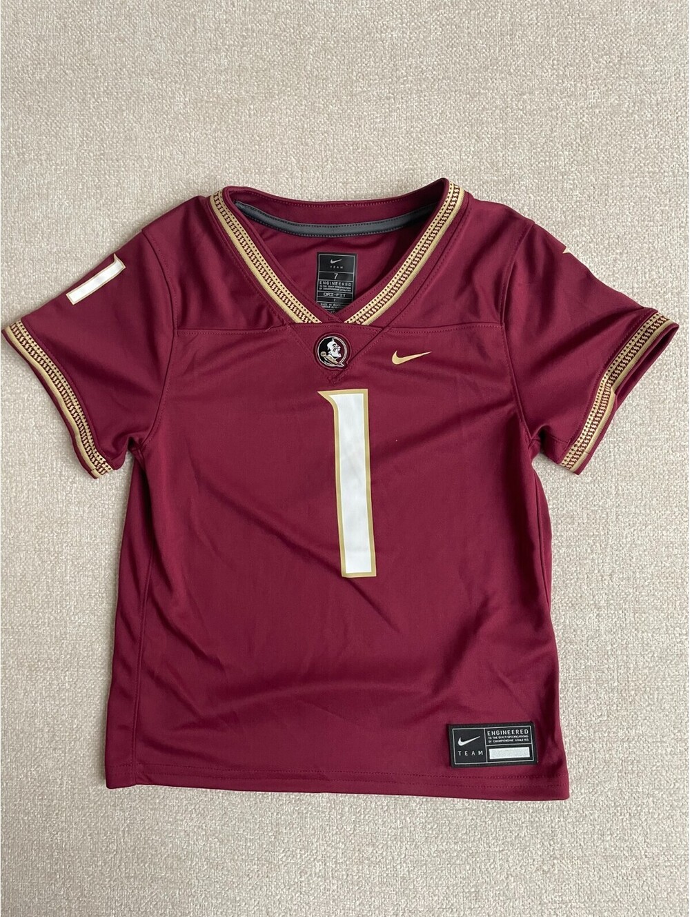 Nike Kids Florida State Seminoles #1 Football Jersey Garnet Gold Size 7 Dri-Fit